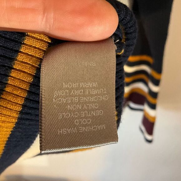 Marled Bell Sleeve Ribbed Contrast Sweater, M, Navy - Picture 13 of 14